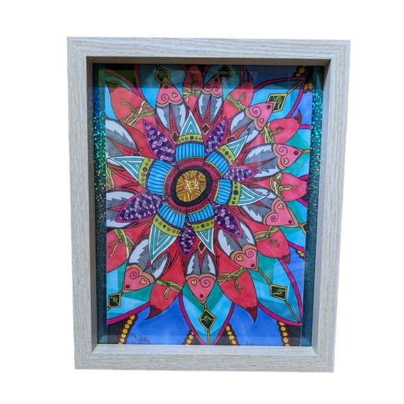 SOLD - HANDMADE DrawingArtworkDecor |Modern Flowery Mandala| Signed Richelle L. - Picture 7 of 7